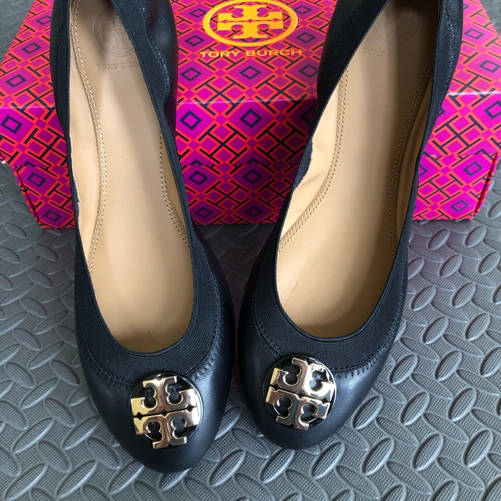 Tory Burch Black Claire Elastic Ballet Flats